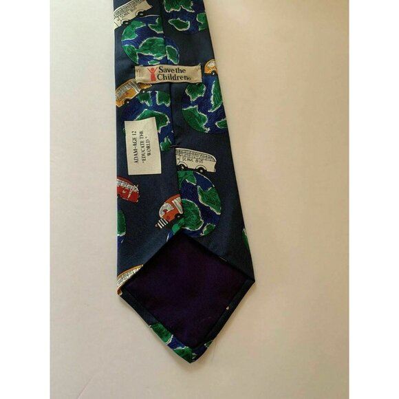 Save The Children Tie Educate The World School Bus Silk  57" L  4" W - Picture 2 of 2